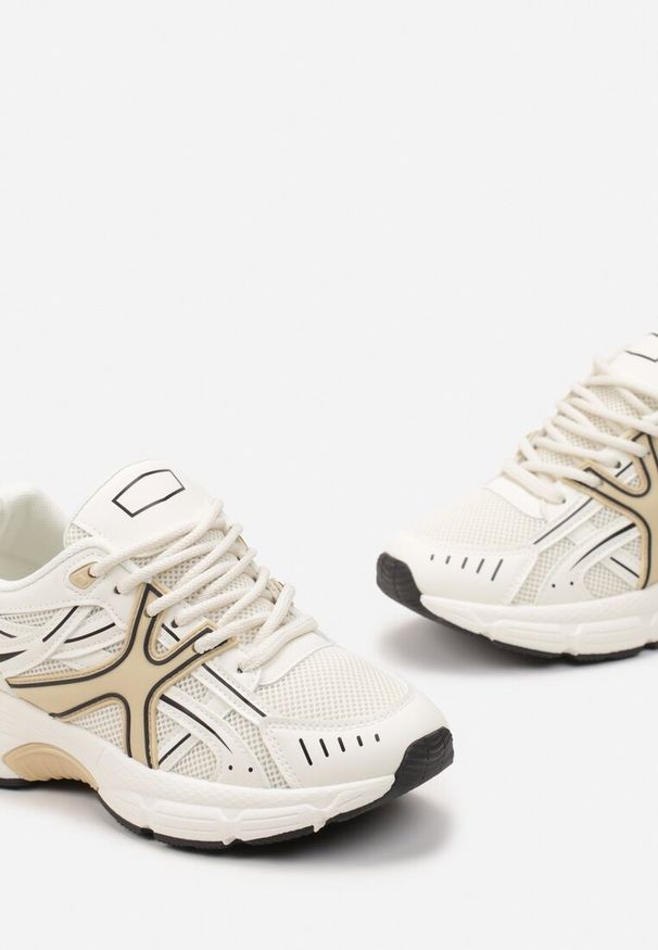 Renee - Beżowe Sneakersy na Grubej Podeszwie z Wstawkami Debuga. Kolor: beżowy