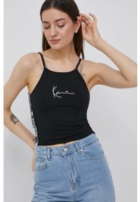 Karl Kani top damski kolor czarny. Kolor: czarny. Długość rękawa: na ramiączkach. Wzór: aplikacja #3