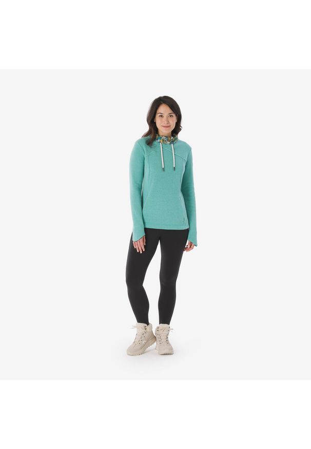 quechua - Bluza turystyczna damska Quechua NH100. Typ kołnierza: kołnierzyk stójkowy. Kolor: zielony. Materiał: materiał, poliester, bawełna. Sport: turystyka piesza
