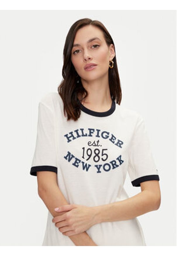 TOMMY HILFIGER - Tommy Hilfiger T-Shirt Varsity Ringer WW0WW42585 Biały Regular Fit. Kolor: biały. Materiał: wiskoza, bawełna