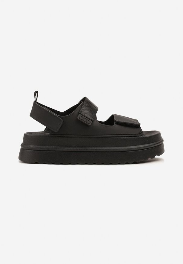Born2be - Czarne Sandały w Stylu Chunky na Grubej Podeszwie Zapinane na Rzep Militiela. Zapięcie: rzepy. Kolor: czarny. Styl: klasyczny, elegancki