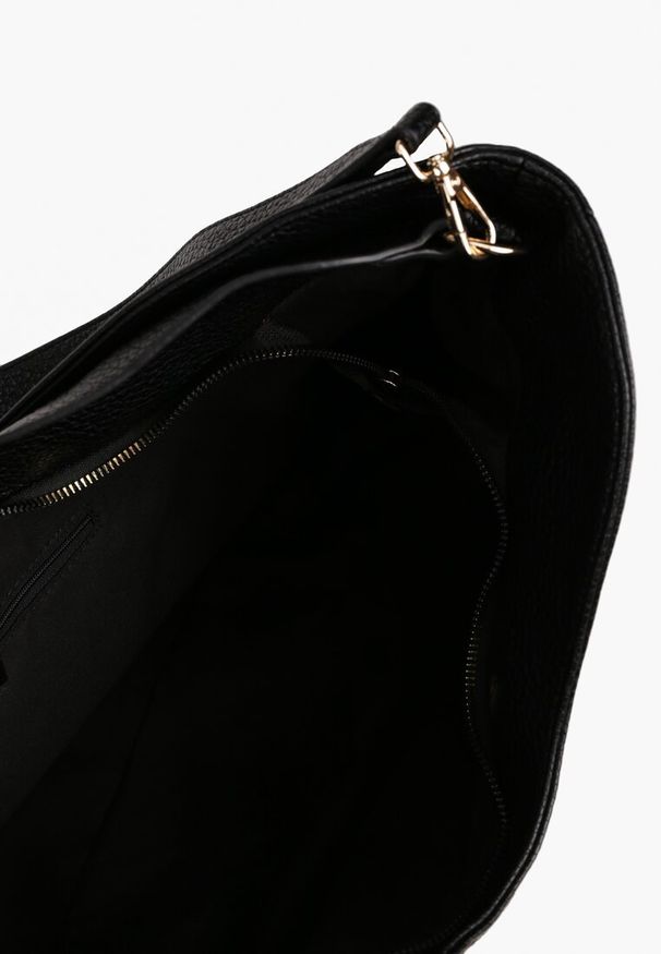 Renee - Czarna Torebka Hobo Shopper Ozdobiona Plecionką Nalorella. Kolor: czarny. Wzór: aplikacja. Styl: casual, boho, biznesowy