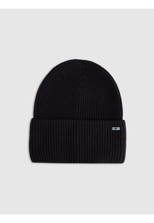 4f - 4F Czapka beanie damska - czarna M. Kolor: czarny. Materiał: wiskoza, dzianina. Wzór: gładki. Sezon: zima. Styl: klasyczny, sportowy, casual, elegancki