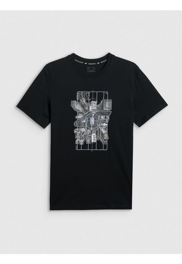 4f - 4F T-shirt regular z nadrukiem męski - czarny XL. Okazja: na co dzień. Kolor: czarny. Materiał: dzianina, bawełna, materiał. Wzór: nadruk. Styl: klasyczny, casual
