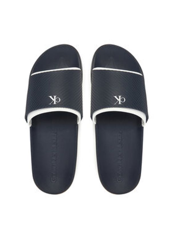 Calvin Klein Jeans Klapki Slide Rubber Neoprene Text YM0YM01234 Granatowy. Kolor: niebieski