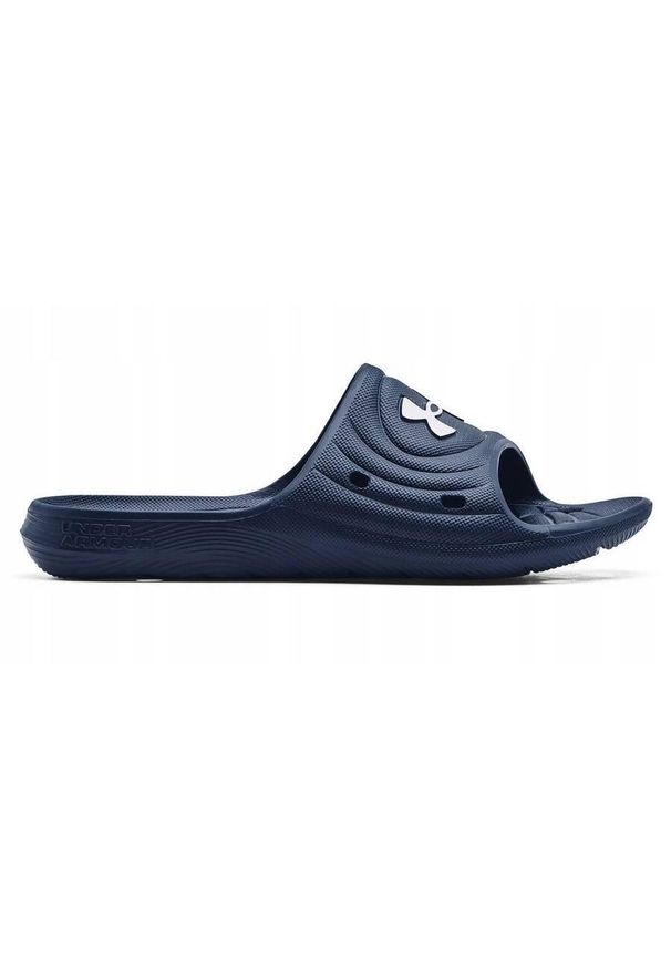 Klapki na basen męskie Under Armour Locker IV SL. Zapięcie: bez zapięcia. Kolor: biały, wielokolorowy, niebieski. Materiał: guma, materiał, syntetyk. Szerokość cholewki: normalna. Sport: pływanie, turystyka piesza