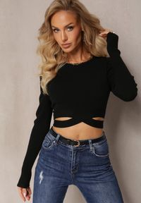 Renee - Czarny Dopasowany Sweter z Wycięciami w Talii Aasiriz. Kolor: czarny. Sezon: zima, jesień, wiosna #4