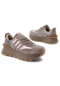 Beżowe Sneakersy Filippo Stylowe Obuwie Damskie. Okazja: na spacer. Zapięcie: sznurówki. Kolor: beżowy. Materiał: zamsz, guma. Szerokość cholewki: normalna. Obcas: na platformie. Sport: turystyka piesza #4