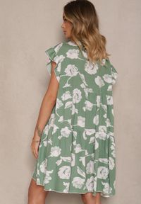 Renee - Zielona Sukienka z Bawełny Ozdobiona Kwiatami Liranea. Okazja: na co dzień. Kolor: zielony. Materiał: bawełna. Wzór: aplikacja, kwiaty. Styl: klasyczny, elegancki, casual #3