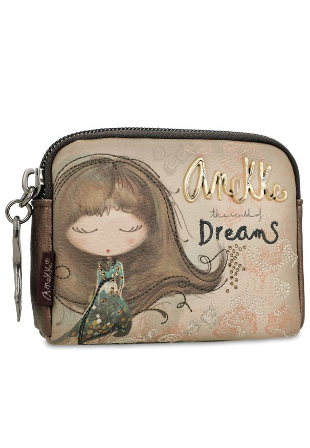 Brązowy Mały Portfel Damski Anekke Real. Kolor: brązowy. Wzór: haft, aplikacja, motyw z bajki