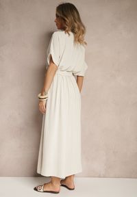 Renee - Beżowa Rozkloszowana Sukienka z Bawełną i Paskiem Lunapinia. Okazja: na co dzień. Kolor: beżowy. Materiał: bawełna. Styl: casual #3