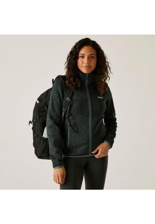 Regatta - Polar damski rozsuwany Newhill. Kolor: zielony. Materiał: polar. Wzór: melanż. Sport: turystyka piesza