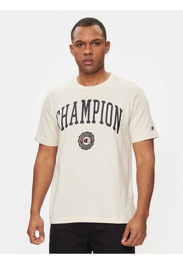 Champion T-Shirt 219852 Beżowy Comfort Fit. Kolor: beżowy. Materiał: bawełna