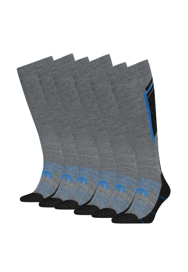 Head - Skarpety narciarskie - 6 par - szaro-niebieskie. Kolor: szary. Materiał: akryl, poliamid, elastan, wełna. Sport: narciarstwo