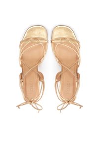 Kazar - Złote sandały na słupku wiązane wokół łydki. Zapięcie: pasek. Kolor: złoty. Materiał: skóra. Wzór: paski. Obcas: na słupku. Styl: klasyczny #3