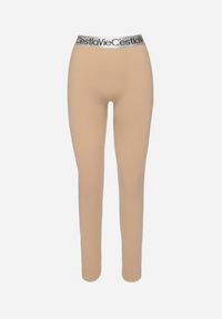 Born2be - Beżowe Elastyczne Legginsy z Szeroką Gumą w Pasie Rindama. Kolor: beżowy. Materiał: guma. Styl: sportowy #3