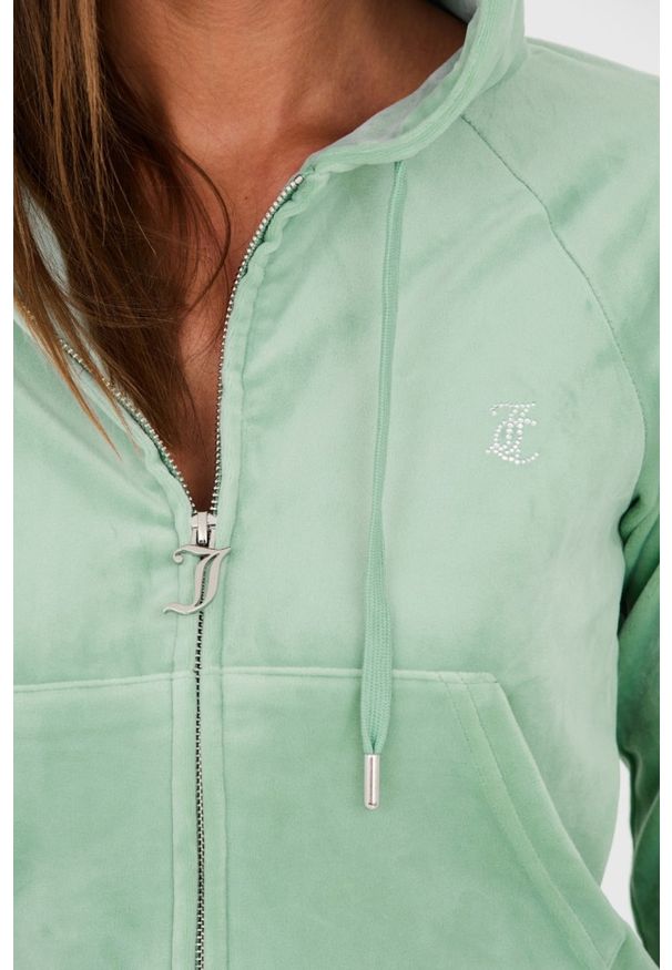 Juicy Couture - JUICY COUTURE Seledynowa bluza Madison. Typ kołnierza: kaptur. Kolor: niebieski