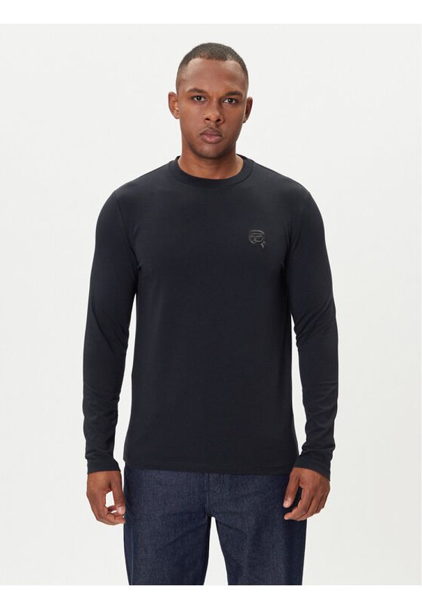 Karl Lagerfeld - KARL LAGERFELD Longsleeve 755052 554235 Granatowy Regular Fit. Typ kołnierza: dekolt w karo. Kolor: niebieski. Materiał: bawełna. Długość rękawa: długi rękaw