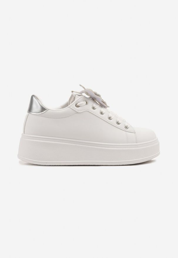 Renee - Srebrne Sneakersy z Błyszczącym Motylkiem Lenori. Okazja: na co dzień. Kolor: srebrny. Materiał: materiał, jeans