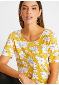 Shirt z przyjaznej dla środowiska wiskozy bonprix żółty szafranowy - czarno-biały. Kolor: żółty. Materiał: wiskoza #4