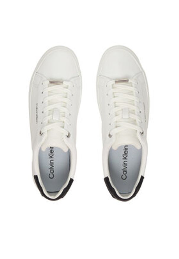 Calvin Klein Sneakersy Vulc Lace Up Lth/Moire Bt HW0HW02747 Biały. Kolor: biały. Materiał: skóra