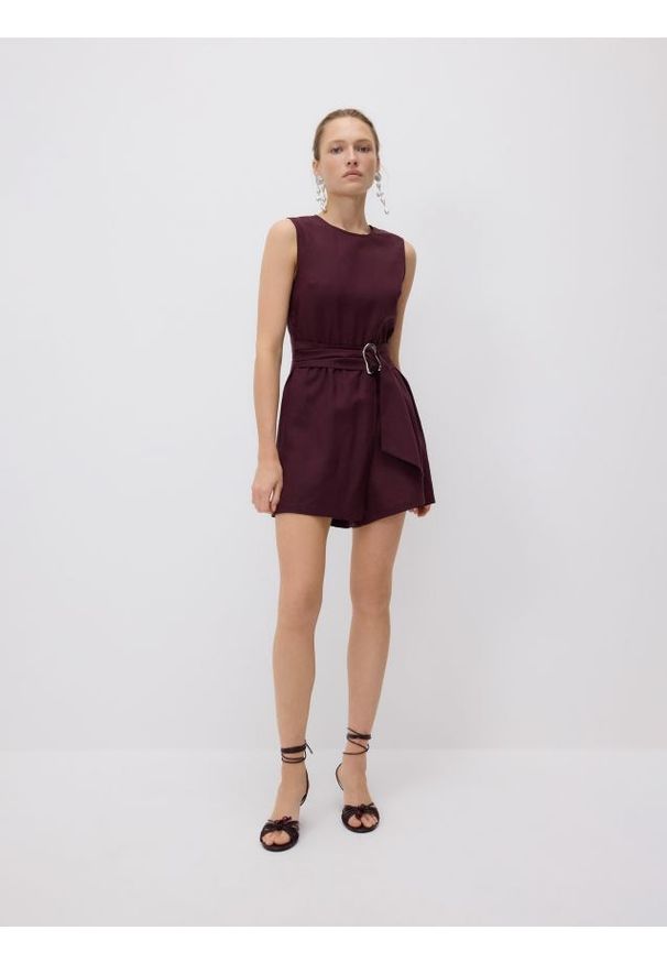 Reserved - Kombinezon z lyocellu - burgundowy. Kolor: czerwony. Typ sukienki: proste