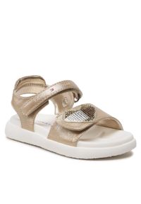 TOMMY HILFIGER - Sandały Tommy Hilfiger Strass Heart Velcro Sandal T1A2-32752-1367 S Platinium 514. Kolor: złoty. Materiał: skóra