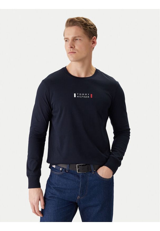 TOMMY HILFIGER - Tommy Hilfiger Longsleeve Brand Love Ls Tee MW0MW41454 Granatowy Slim Fit. Kolor: niebieski. Materiał: bawełna. Długość rękawa: długi rękaw