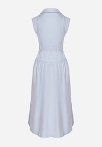 Born2be - Niebieska Sukienka Koszulowa Ozdobiona Paskiem Devikka. Okazja: na co dzień. Kolor: niebieski. Materiał: skóra. Wzór: aplikacja. Typ sukienki: koszulowe. Styl: casual, elegancki, klasyczny #3