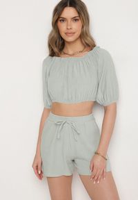 Born2be - Jasnozielone Bawełniane Szorty Ozdobione Sznurkiem Saramara. Okazja: na co dzień, na spacer. Kolor: zielony. Materiał: bawełna. Wzór: aplikacja. Styl: casual #4