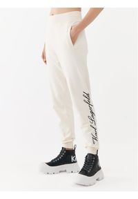 Karl Lagerfeld - KARL LAGERFELD Spodnie dresowe 231W1050 Écru Regular Fit. Materiał: bawełna, dresówka