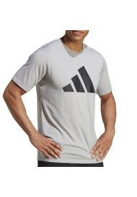 Adidas - Koszulka adidas Train Essentials Feelready Logo Training IB8276 - szara. Kolor: szary. Materiał: dresówka, bawełna, materiał, poliester. Długość rękawa: krótki rękaw. Długość: krótkie. Sport: fitness