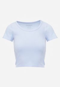 Renee - Niebieski Krótki T-shirt Basic z Okrągłym Dekoltem Gresalor. Okazja: na co dzień. Kolor: niebieski. Materiał: jeans, zamsz. Długość: krótkie. Styl: klasyczny, casual #7
