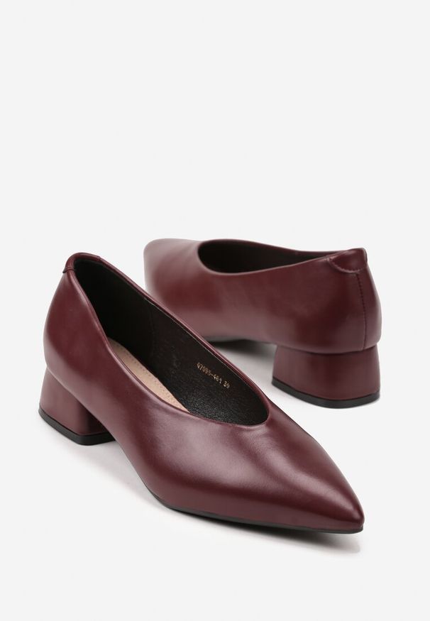 Born2be - Bordowe Czółenka Vices na Obcasie z Wkładką ze Skóry Naturalnej Vikirasse. Okazja: na co dzień, do pracy, na spotkanie biznesowe. Kolor: czerwony. Materiał: skóra. Obcas: na obcasie. Styl: biznesowy, casual, elegancki. Wysokość obcasa: średni