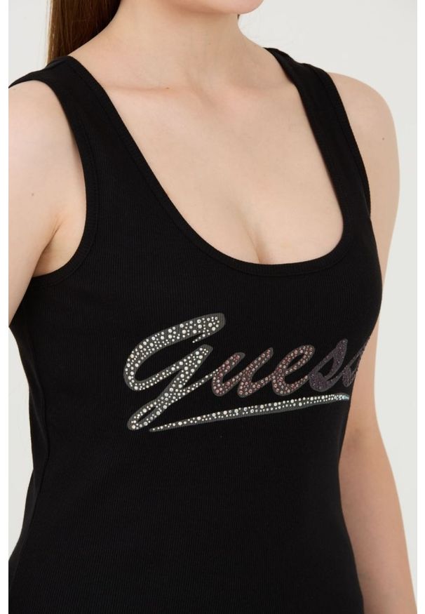 Guess - GUESS Czarny damski top Logo Tank, Rozmiar M. Kolor: czarny