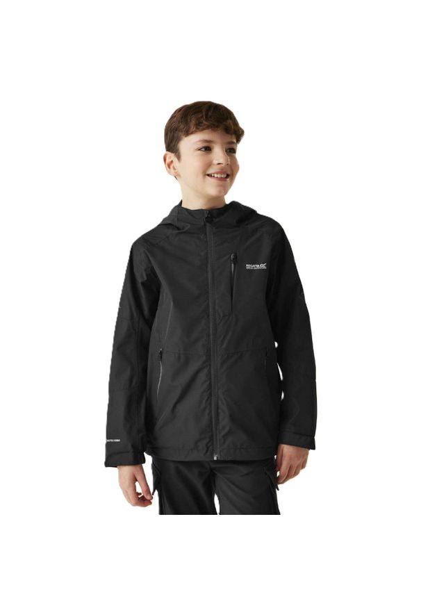 Regatta - Kurtka przeciwdeszczowa dziecięca Calderdale II. Kolor: czarny. Materiał: materiał