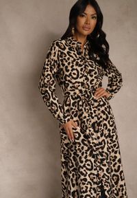 Renee - Panterkowa Sukienka z Wiskozą o Koszulowym Kroju z Wiązaniem Saros. Okazja: na co dzień, na randkę. Materiał: wiskoza. Typ sukienki: koszulowe. Styl: casual #4