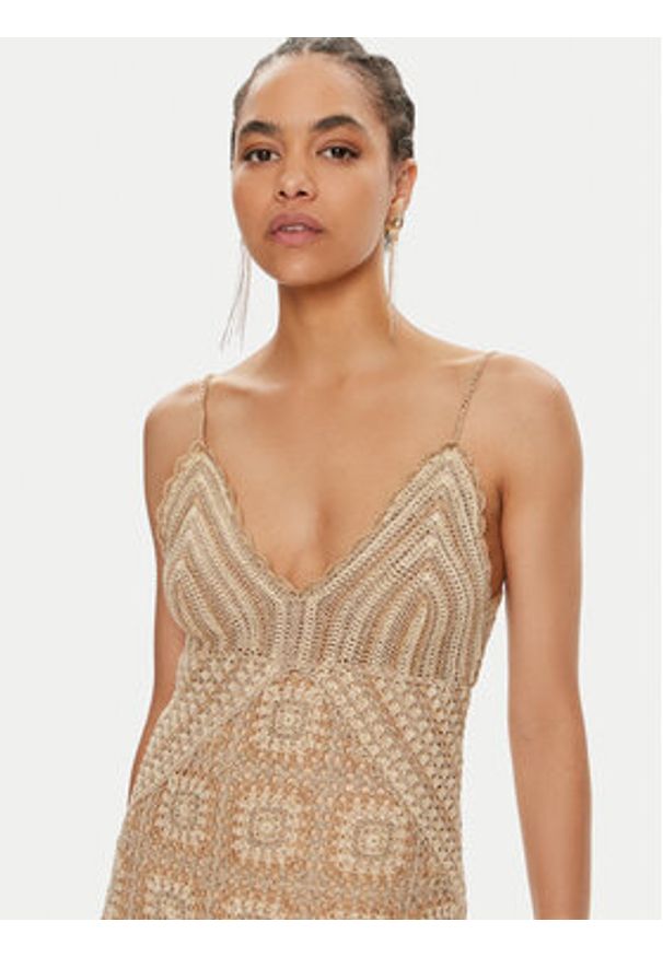 TwinSet - TWINSET Sukienka dzianinowa 241TT3312 Beżowy Slim Fit. Kolor: beżowy. Materiał: wiskoza