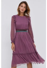 Nissa - NISSA - Sukienka. Kolor: fioletowy. Materiał: tkanina. Długość rękawa: długi rękaw. Wzór: gładki. Typ sukienki: rozkloszowane #1