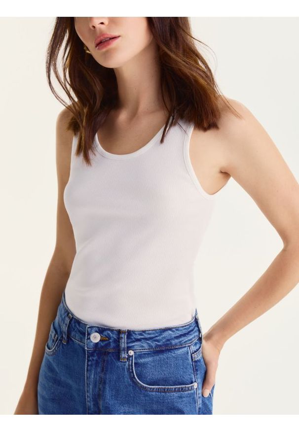 Reserved - Top z bawełną - złamana biel. Materiał: bawełna