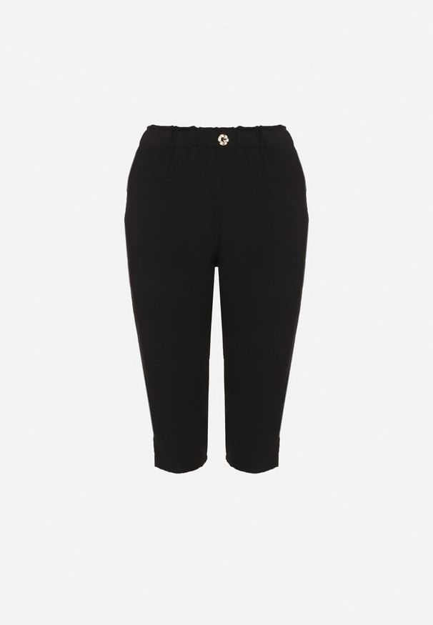 Born2be - Czarne Spodnie Capri z Bawełną i Wysokim Stanem Galirosa. Okazja: na co dzień, na spacer. Stan: podwyższony. Kolor: czarny. Materiał: bawełna. Styl: casual, elegancki