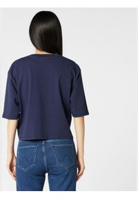 Wrangler - WRANGLER BOYFRIEND CROP TEE DAMSKI T-SHIRT KOSZULKA Z KRÓTKIM RĘKAWEM LOGO NADRUK NAVY W7P6GF114 112132064. Długość rękawa: krótki rękaw. Długość: krótkie. Wzór: nadruk
