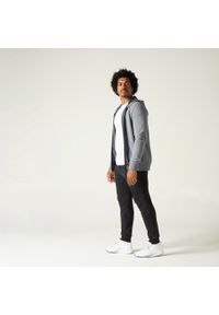 DOMYOS - Bluza na zamek z kapturem męska Domyos Gym & Pilates 100. Typ kołnierza: kaptur. Kolor: szary. Materiał: tkanina, materiał, bawełna, elastan, poliester, włókno, prążkowany. Wzór: ze splotem. Sport: joga i pilates