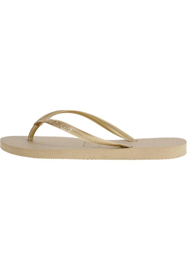 Japonki damskie Havaianas Slim. Kolor: beżowy. Materiał: kauczuk, syntetyk. Wzór: paski