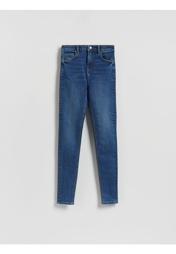 Reserved - Jeansy slim high waist - granatowy. Stan: podwyższony. Kolor: niebieski