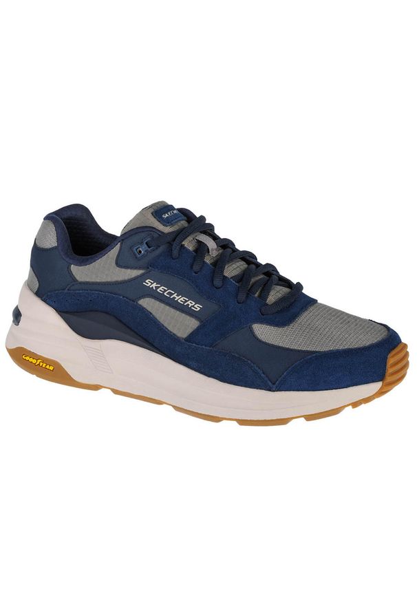 skechers - Buty do chodzenia męskie, Skechers Global Jogger. Zapięcie: sznurówki. Kolor: szary, niebieski, wielokolorowy. Materiał: skóra, syntetyk, materiał, tkanina. Szerokość cholewki: normalna. Sport: turystyka piesza