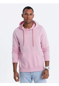 Ombre Clothing - Bluza męska w mocnych kolorach - różowa V5 - Rozmiar: XL. Typ kołnierza: kaptur. Kolor: różowy. Materiał: poliester, bawełna. Wzór: nadruk