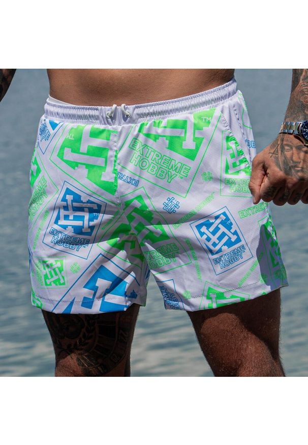 Spodenki kąpielowe męskie szorty do pływania EXTREME HOBBY FLASH. Kolor: biały. Materiał: poliester