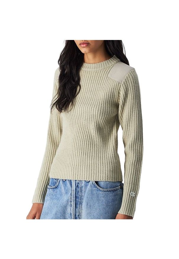 Bluza Champion Crewneck Sweater 117495-ES057 - beżowe. Okazja: na co dzień. Typ kołnierza: bez kaptura. Kolor: beżowy. Materiał: materiał, akryl, nylon, poliester. Długość rękawa: długi rękaw. Długość: długie. Wzór: aplikacja. Styl: casual, klasyczny