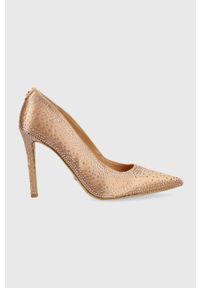 Guess szpilki Silks kolor beżowy FL5SLK SAT08 NUDE. Kolor: beżowy. Materiał: skóra. Obcas: na szpilce. Wysokość obcasa: średni #1